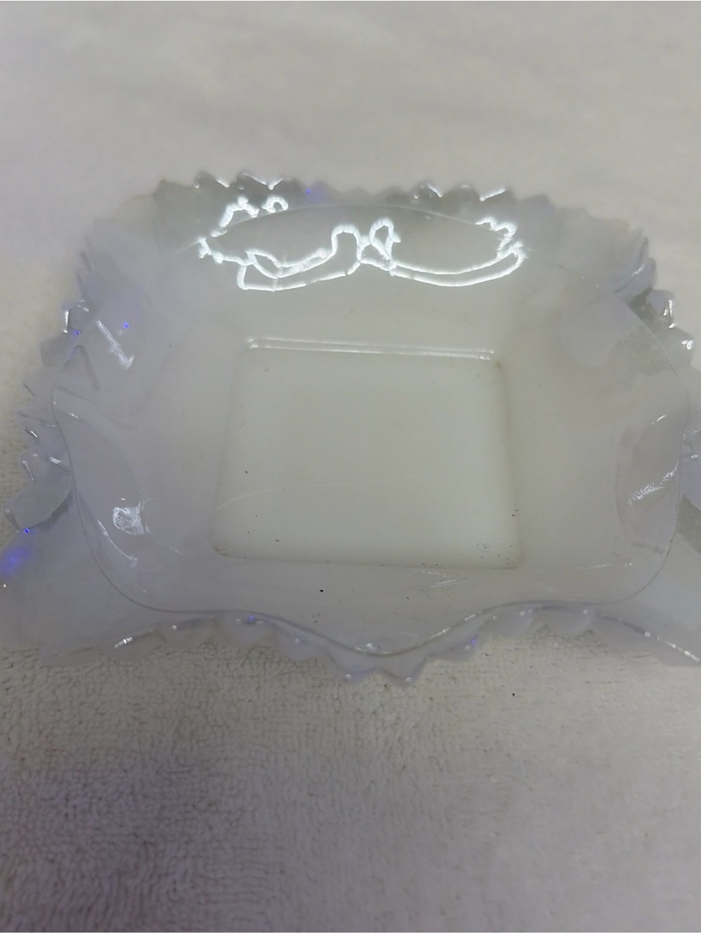 vintage white milk glass small square or ruffled candy/bon-bon dish